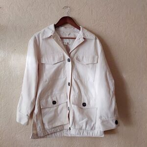 H&M Women's Beige Safari Jacket Oversized Denim Size XS *Missing Belt*